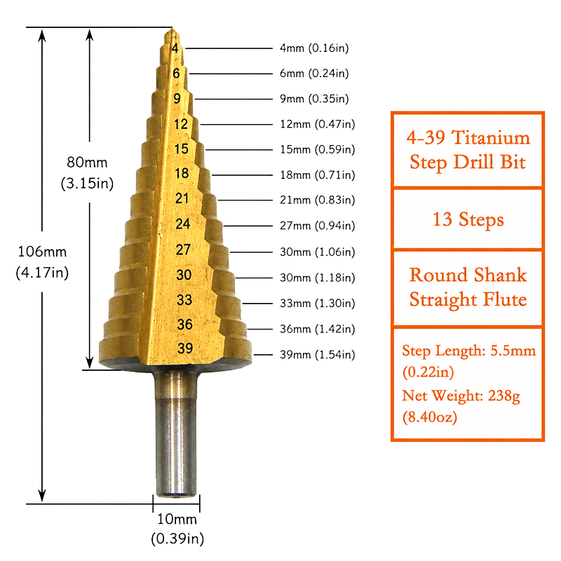 Titanium-coated straight flute step drill
