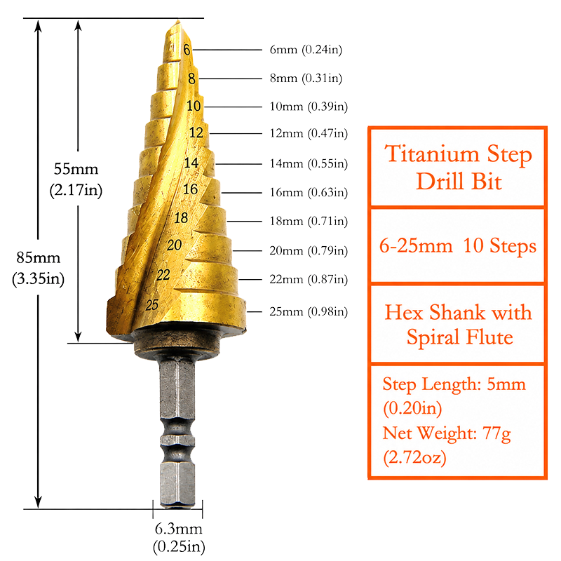 Titanium-coated spiral step drill