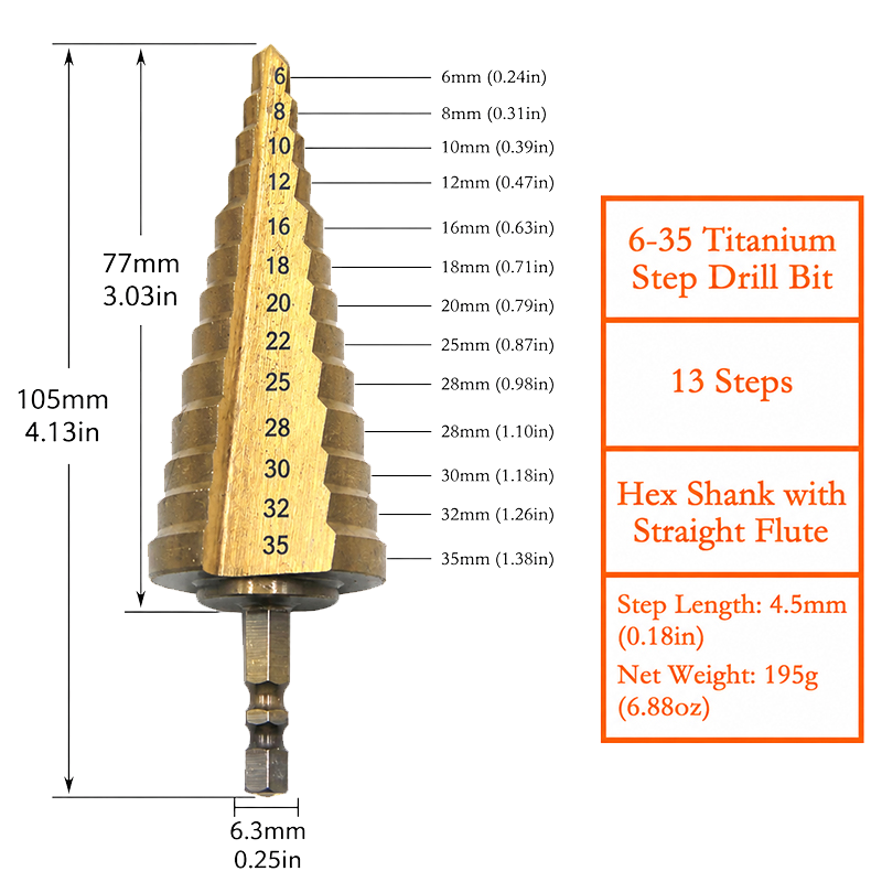 Titanium-Coated Straight-Flute Step Drill