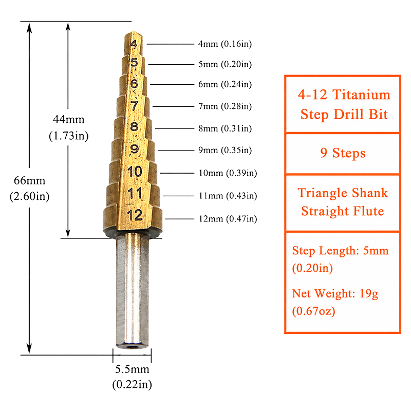 9-Step Straight Shank Titanium-Coated Step Drill
