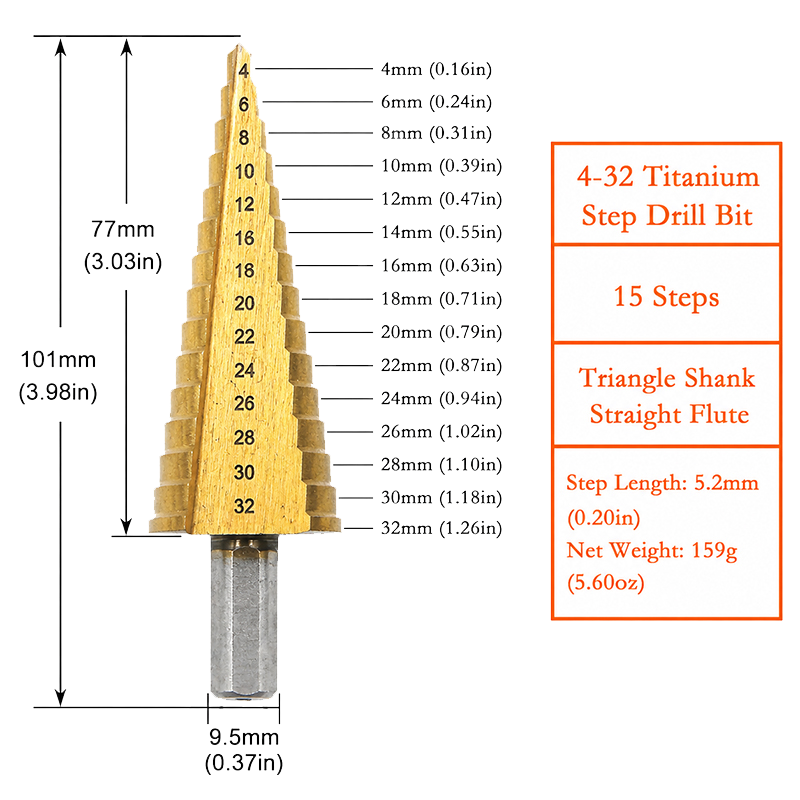 Titanium-Coated Straight Shank Step Drill