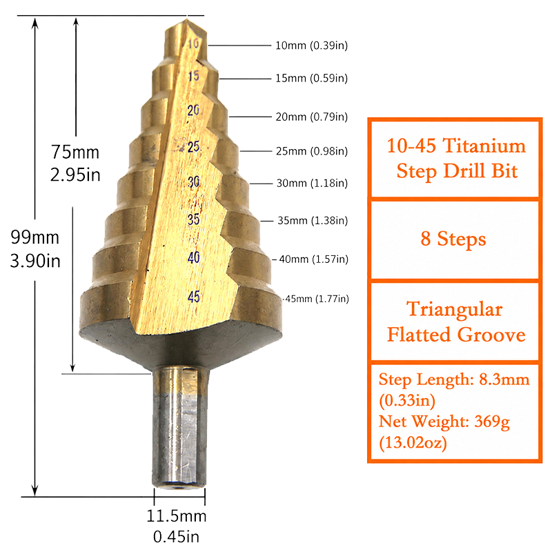 Titanium-coated straight flute step drill